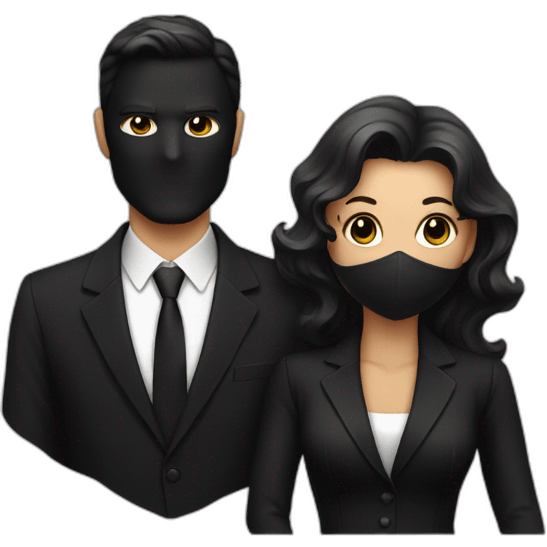 A man in black suit and with black mask with woman emoji