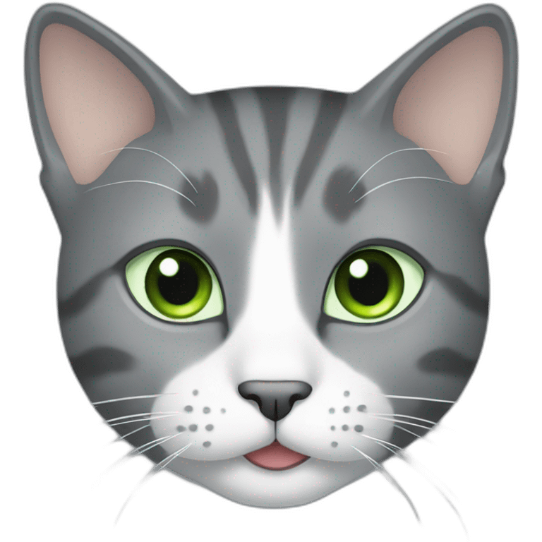 Gray cat with white mouth and white nose and light green eyes emoji