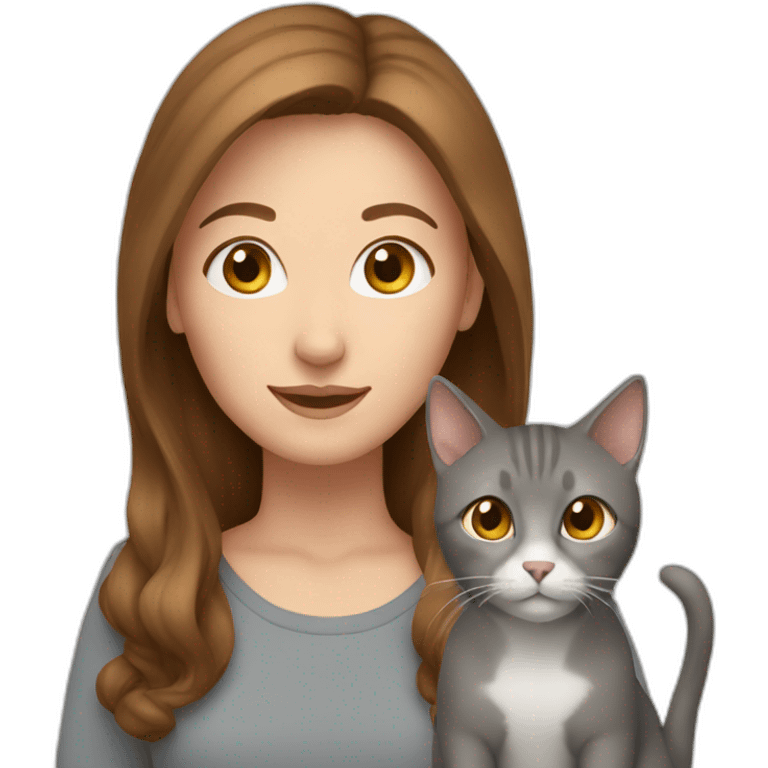 white woman with brown hair and one grey cat and one brown cat emoji