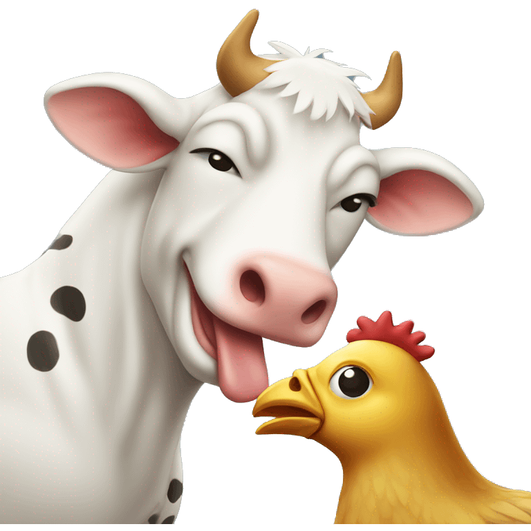 Crying chicken with cow comforting  emoji