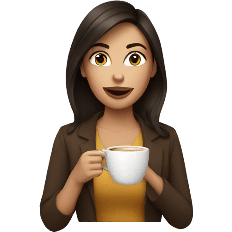 brunette woman drinking coffee emoji