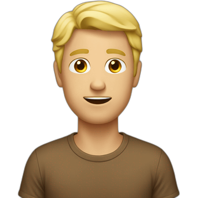 blonde man with flushed face in a brown T-shirt emoji