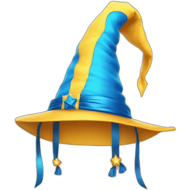 Yellow wizard hat with blue ribbons emoji