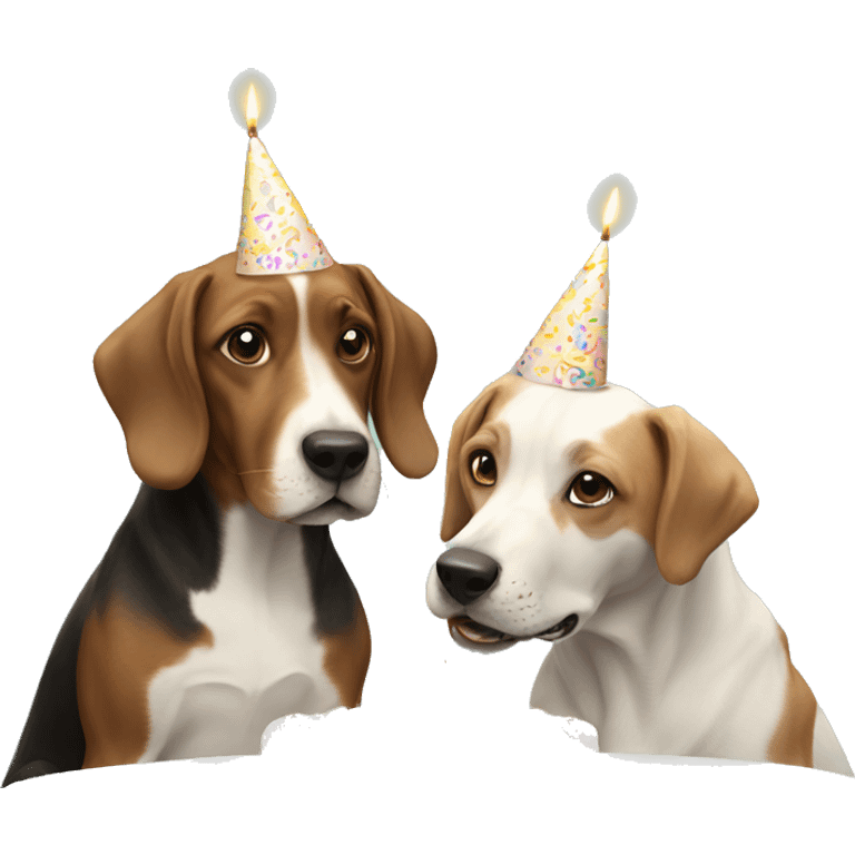 Two dogs eating a birthday cake emoji