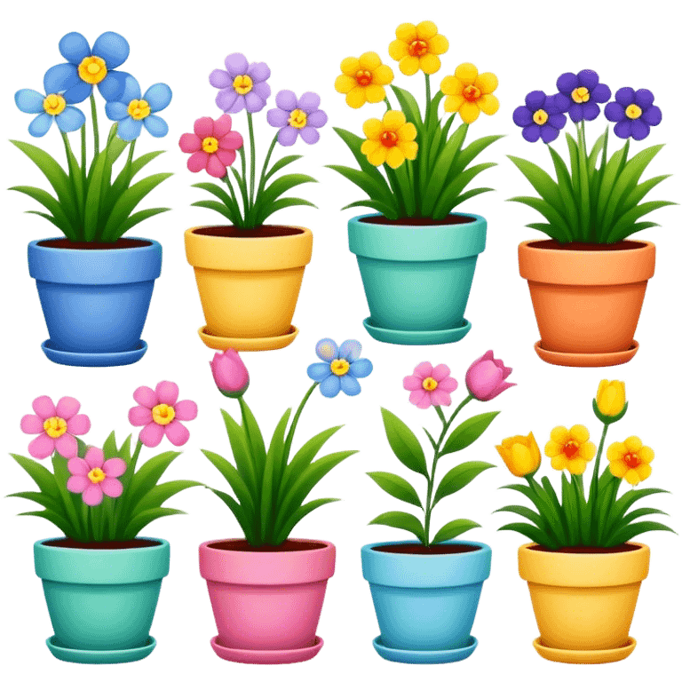 flower pots with spring flowers  emoji