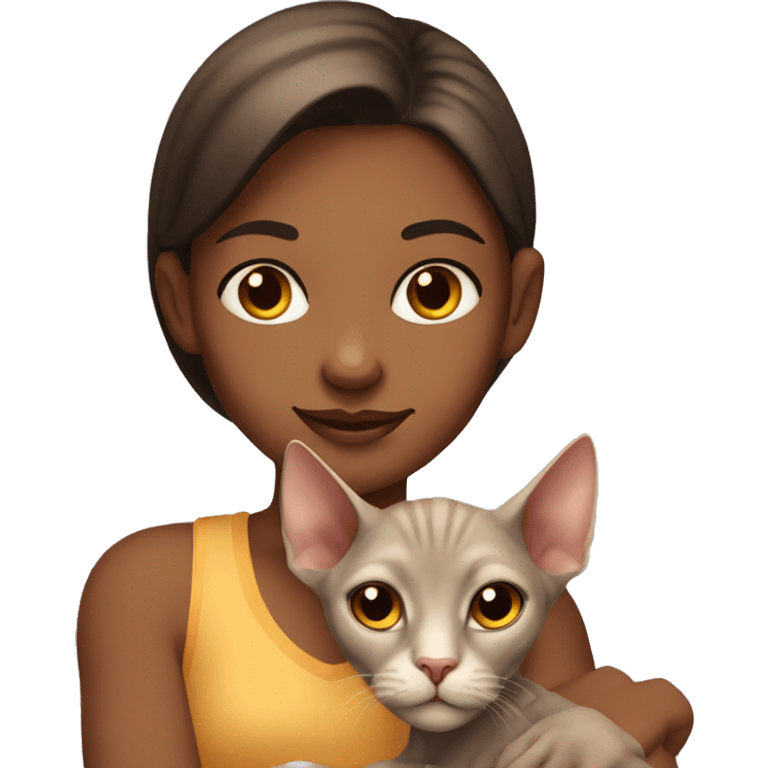 A bright girl with a sphinx cat in her arms emoji