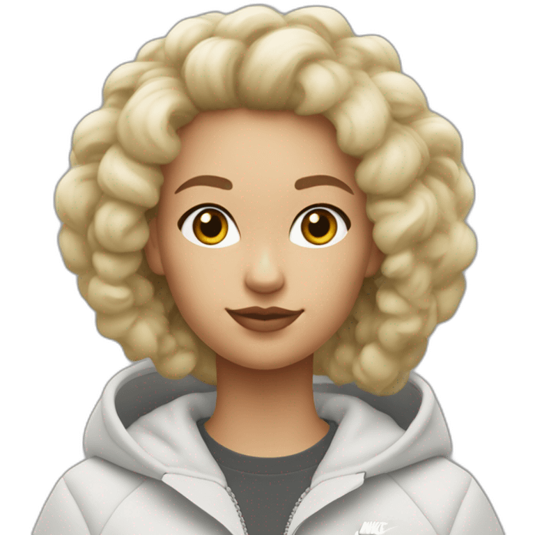 fille blonde au cheveux bouclés avec un Nike tech fleece  emoji