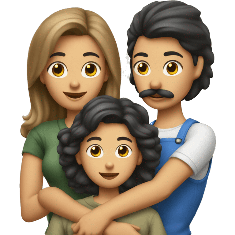 Familia de 3 personas madre tez clara joven con bigote adolescente y mujer adolescente un perro yorkshire emoji