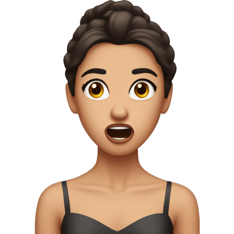 ballerina with dark brown hair with a very shocking stressed facial expression, with her mouth open and strong emotional brows emoji