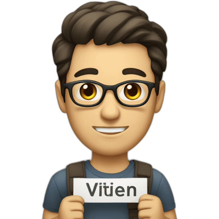 a man holding a sign , with written "Vivien tu pues" on it emoji