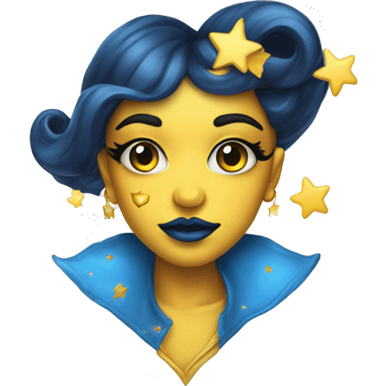 Blue lips with yellow highlights, theme stars, magical, kiss, 💋  emoji