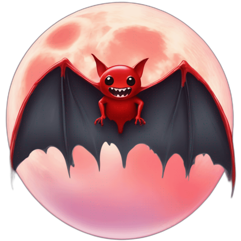 realistic full moon dripping red slime with vampire bat sharp fangs wings flying in front emoji