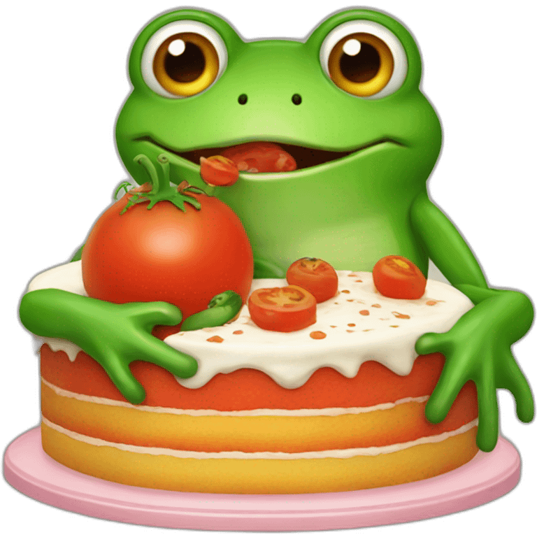 tomato and frog eating a cake emoji