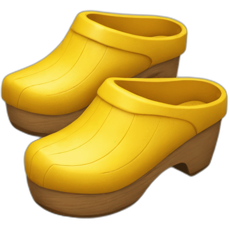 Two yellow wooden clogs with closed heel emoji