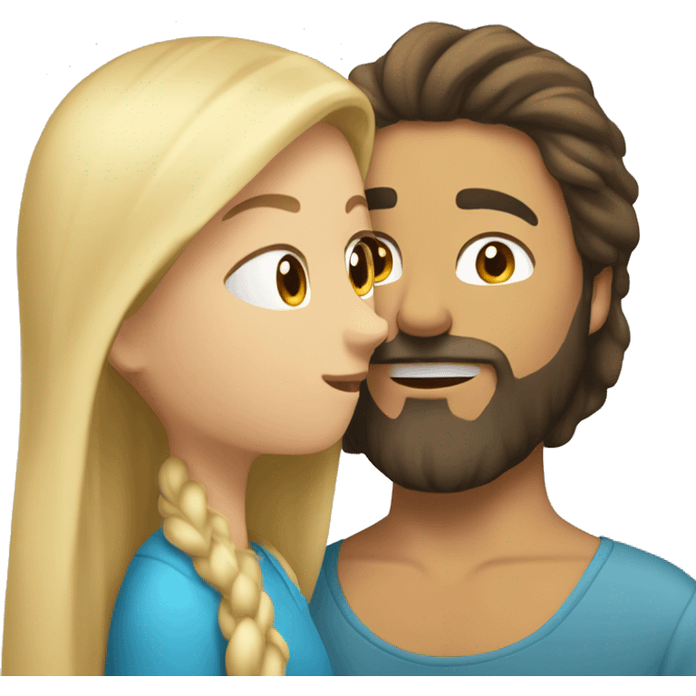 Brunette guy with beard kissing blond girl with long hair emoji