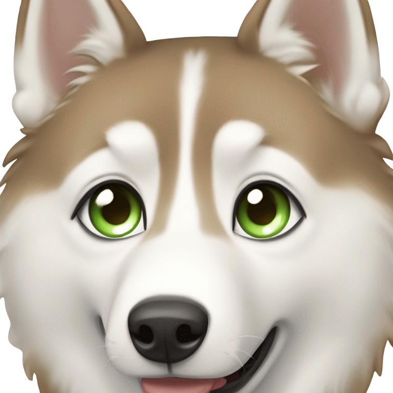 light brown and white husky with long eyelashes, one blue eye and one green eye emoji