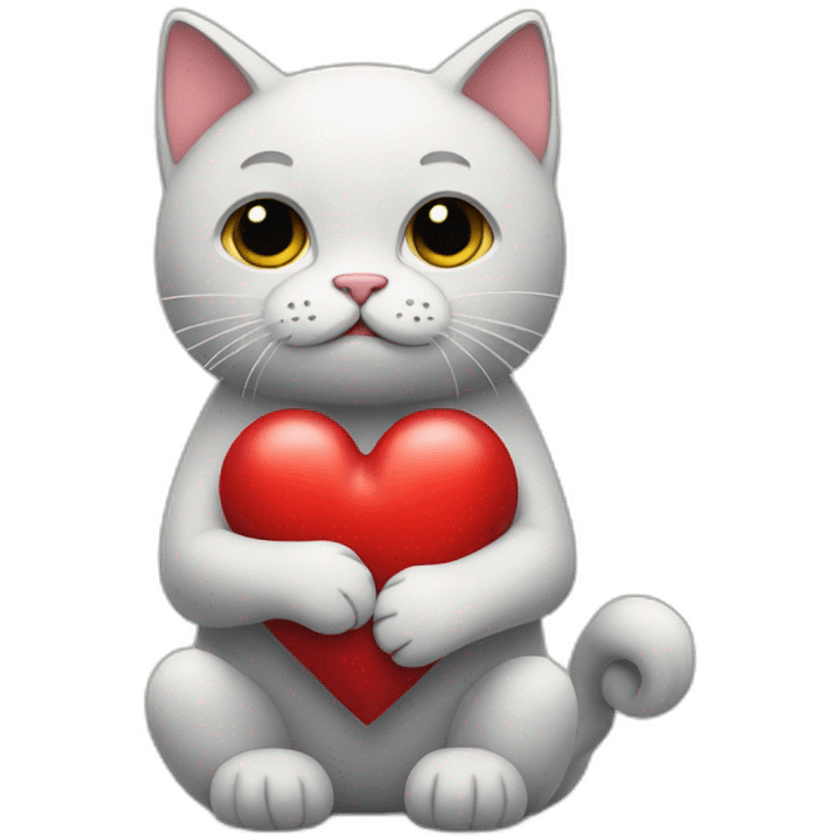 a sad cat holding a heart in its paws  emoji