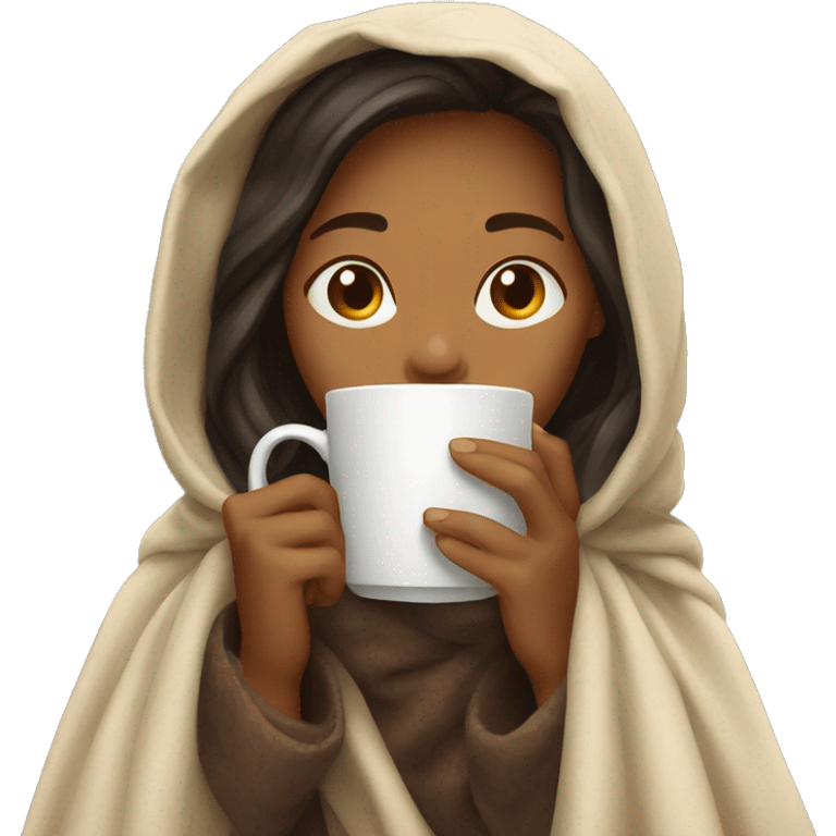 Girl sipping coffee under blanket emoji