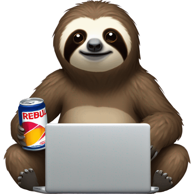 sloth with RedBull can and laptop emoji