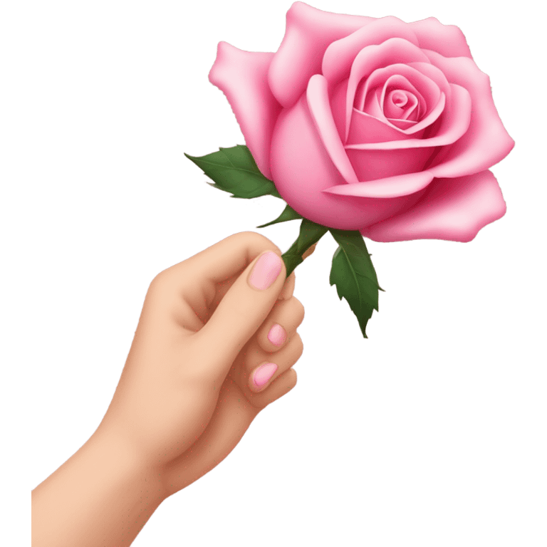 An image of a hand holding a pink rose, with a thorn piercing the skin, showing , symbolizing the pain of beauty or love emoji