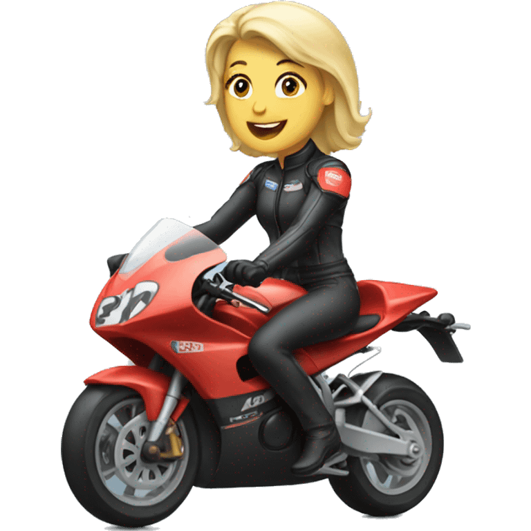 Blonde woman riding racing motorcycle emoji