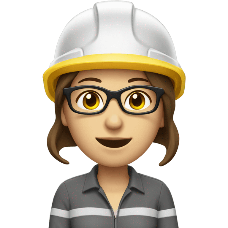 Caucasian woman with brown hair wearing a yellow safety helmet, safety glasses and earplugs emoji