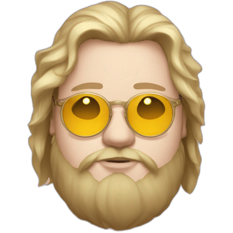 Chubby non binary Big lebowsky round glasses long blond hair chaotic res beard vaporizer emoji