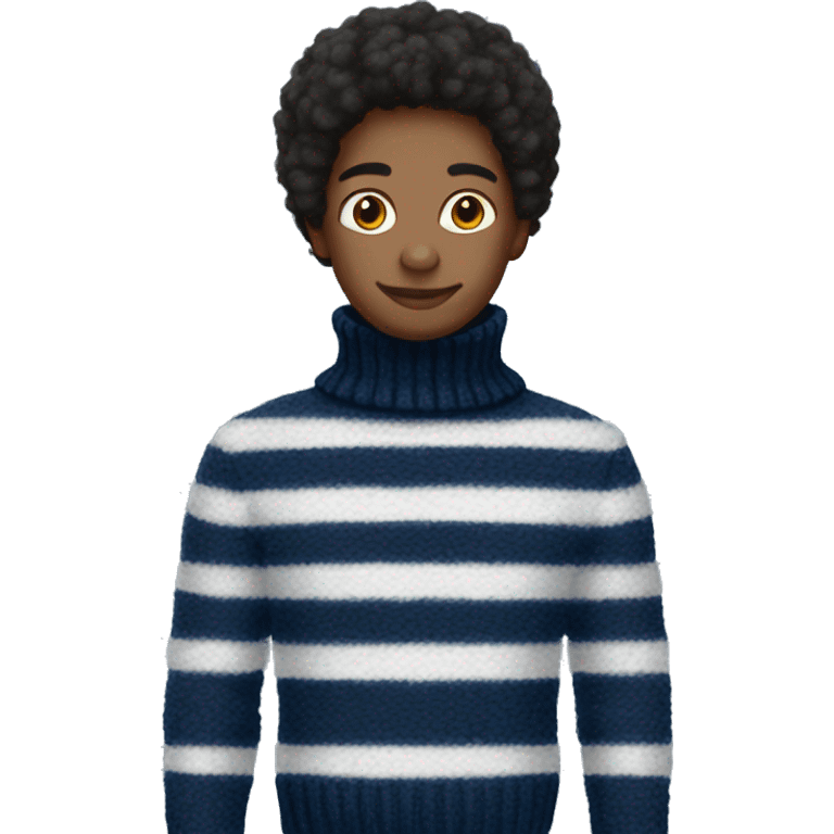 Fluffy dark Blue and white striped turtleneck sweater  emoji