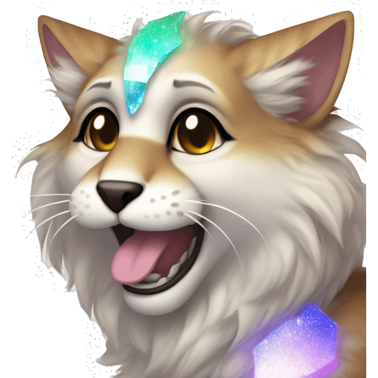 Furry, sparkle, iridescent, colorful, pastel, edgy, cool, fantasy beautiful, brown, beige, white, divine, godly, angelic, animal, anthro, full body, fursona, feline emoji