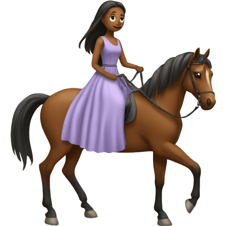 Horse with a girl in a long dress riding him  emoji