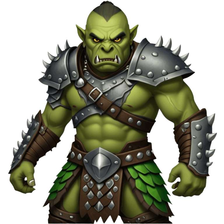 Cinematic Realistic WoW Orc Warrior Portrait, captured in a dynamic, battle-ready stance, muscles bulging beneath intricately detailed tribal armor accented with dark leather and iron. His fierce, determined eyes and battle-scarred green skin are rendered with dramatic natural lighting and high shine, exuding raw, relentless fury in a fierce combat pose. emoji