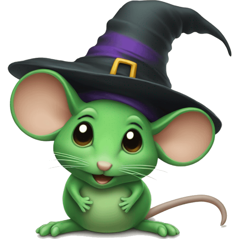 Green mouse with witch hat emoji