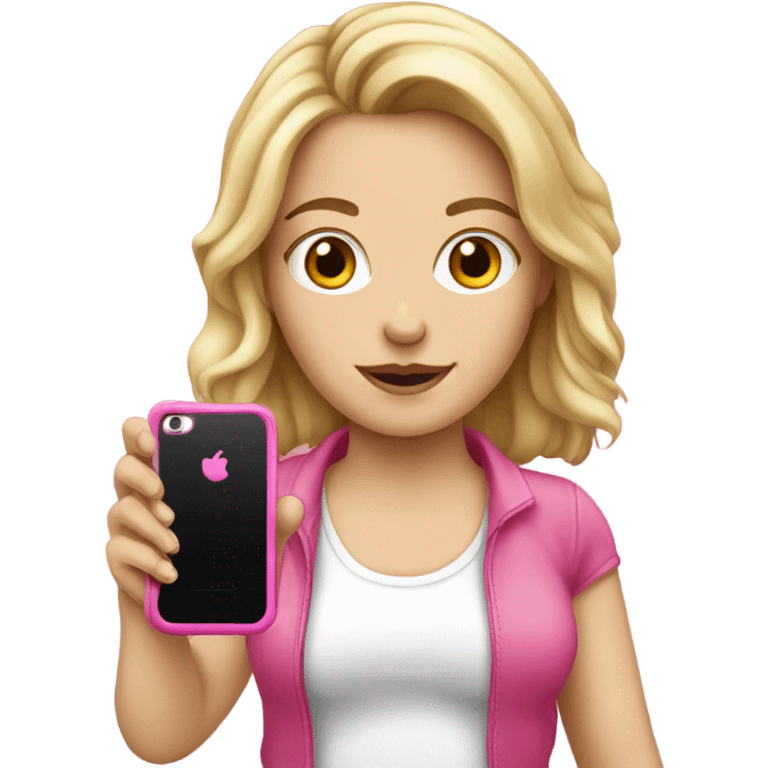 a white girl holding a pink cell phone emoji