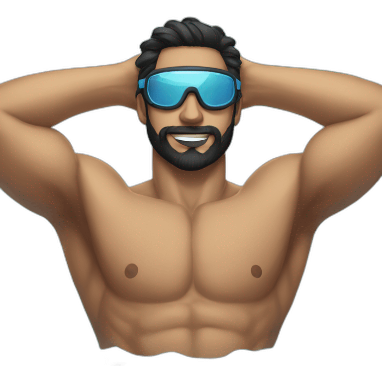 Swimming guy black hair beard muscles googles emoji