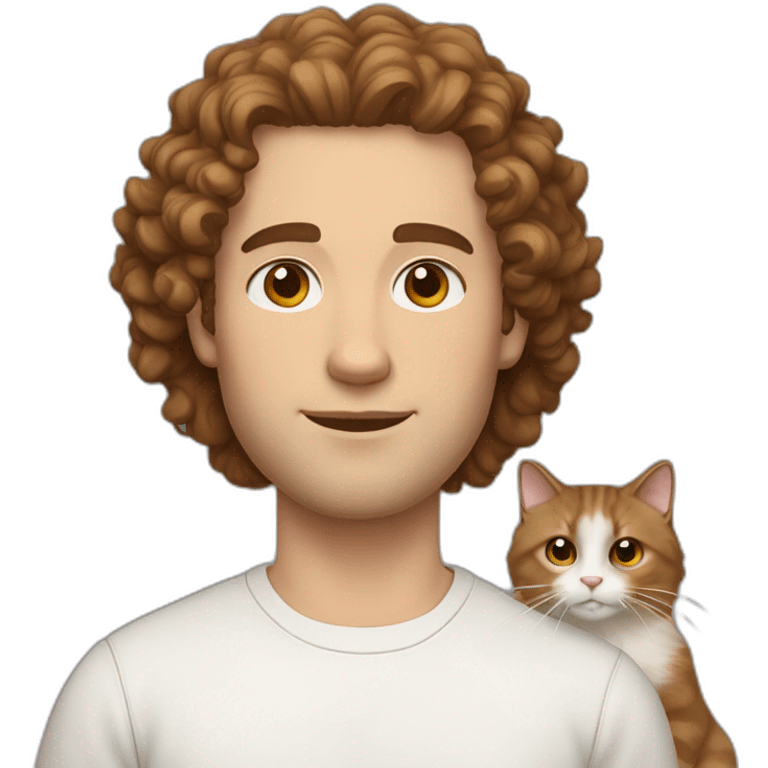 White man with brown curly hair, brown eyes, thick eyebrows, sharp jawline, bigger nose holding Ragdoll cat emoji