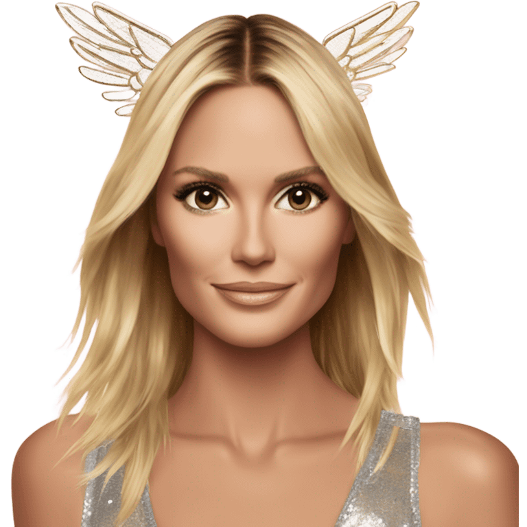 Heidi Klum on a runway victoria secret  angel wings emoji