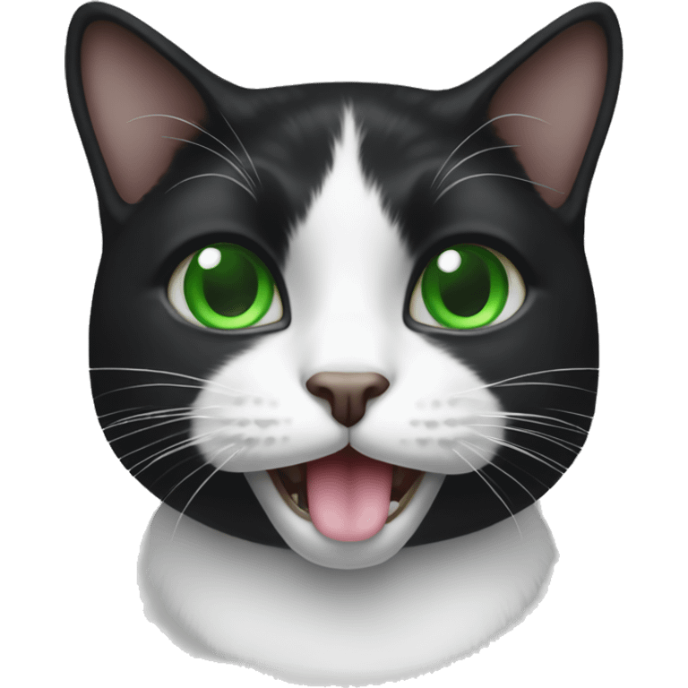 black and white cat with spot on mouth and nose green eyes emoji