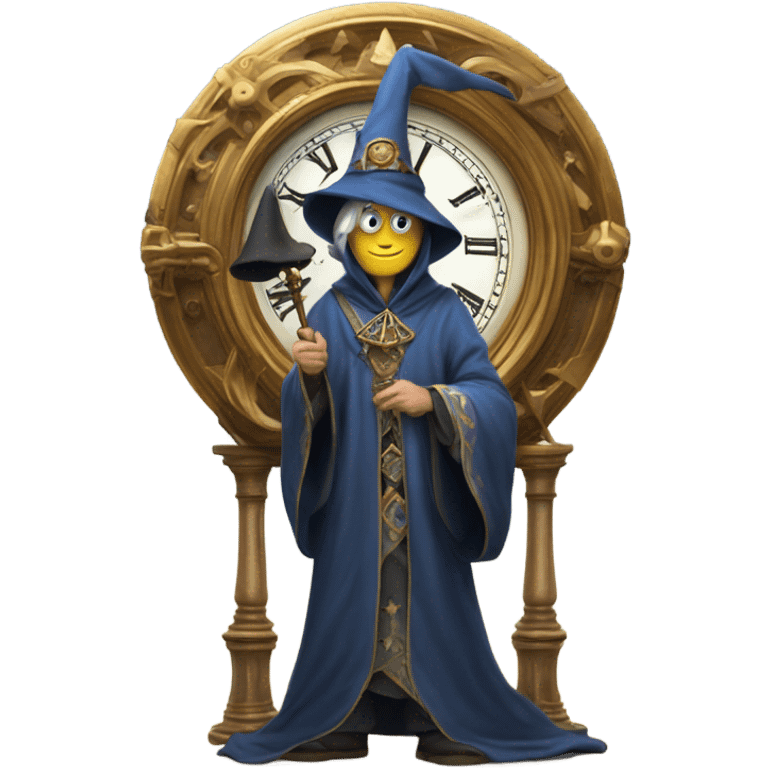 wizard stepping on a large clock emoji