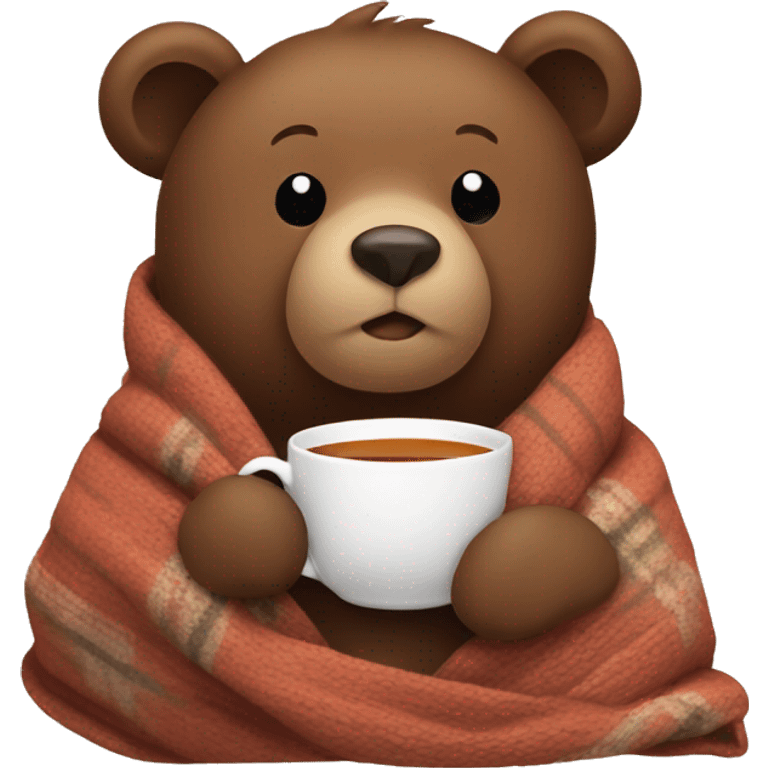 cozy brown bear with tea, wrapped in a blanket emoji