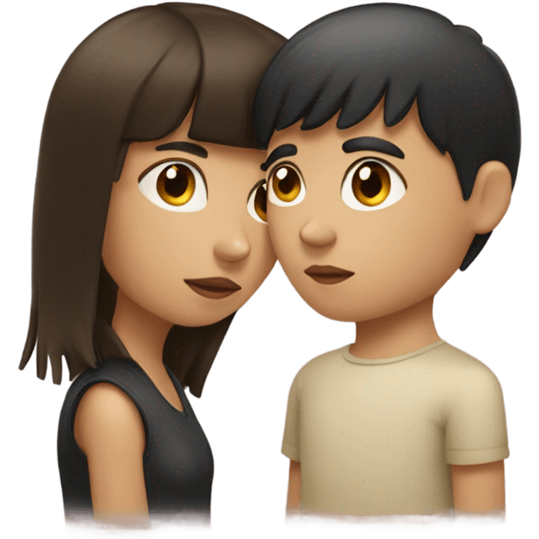 Brunette girl with fringe kissing a brunette boy emoji