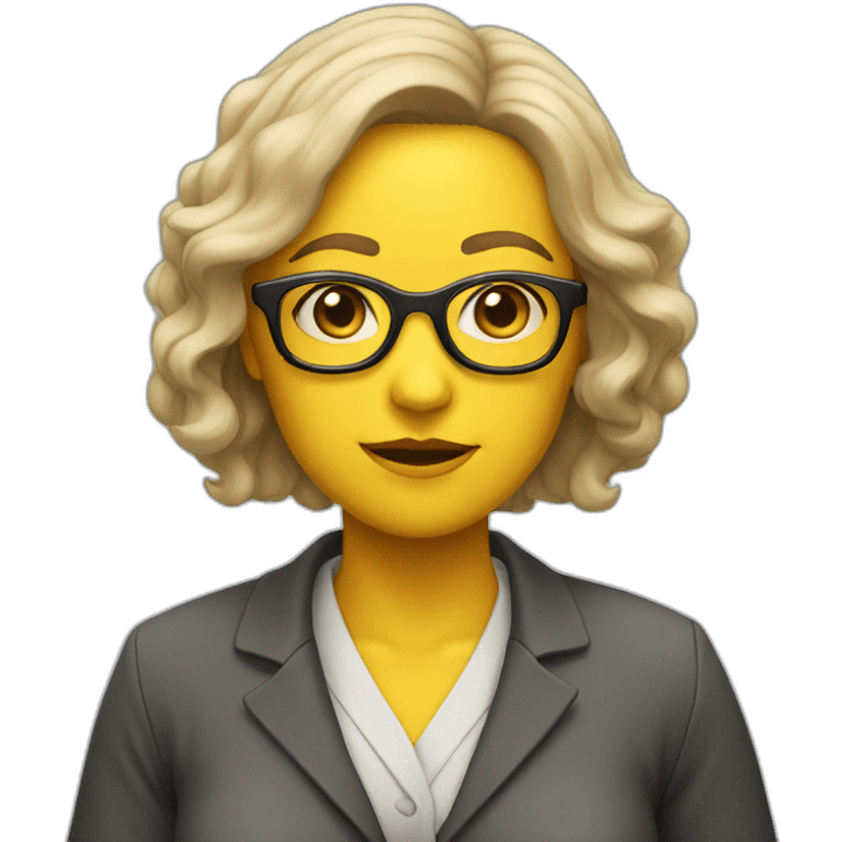 smart woman with glasses, dressed as a university professor, with yellow neutral skin emoji