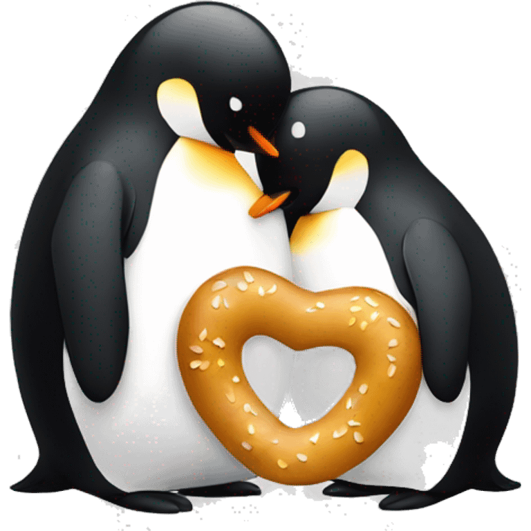 One bretzel and one pinguin hugging each other emoji