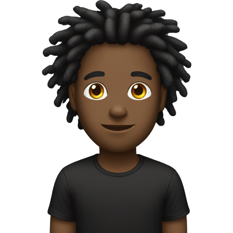 Black guy with black and white short fluffy dreadlocks, and black t-shirt emoji