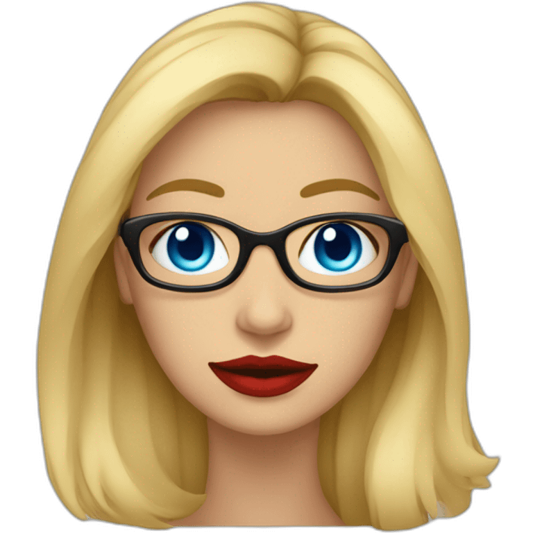 mujer rubia con pelo largo ondulado, con ojos azules, labios rojos y gafas negras emoji