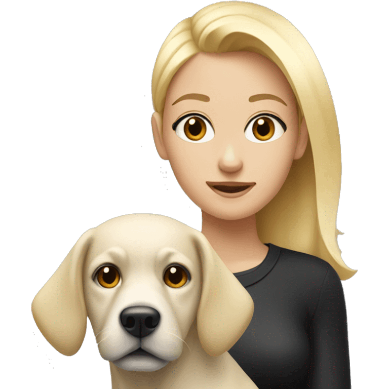 Blond woman near a white and black dog  emoji