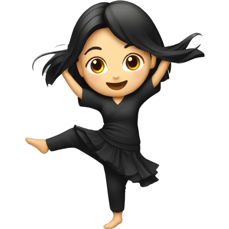 dancing asian girl wearing black emoji