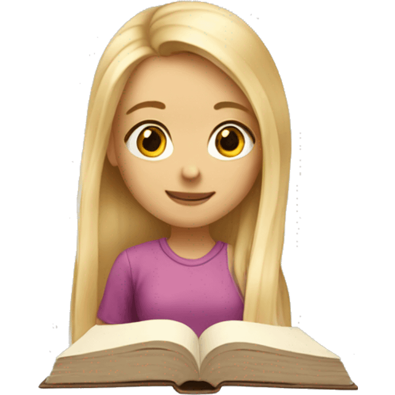 cute blonde girl with long hair studying  emoji