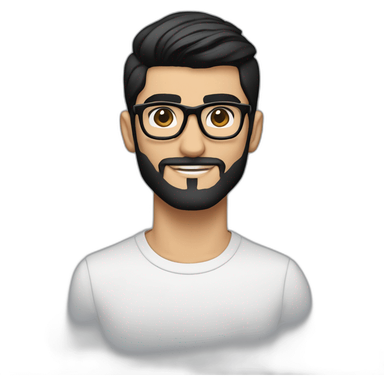 zayn malik with a perfectly groomed black beard and sleek black hair, confidently sporting a stylish pair of spectacles emoji