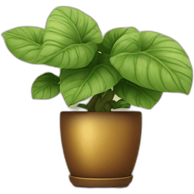 big divine plant with big leaves in a brown flower pot on a stand in golden with four feet emoji