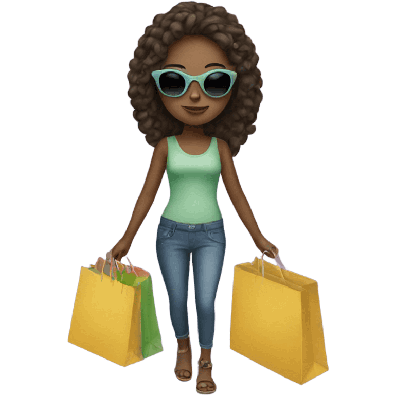 Girl with sunglasses and shopping bags emoji